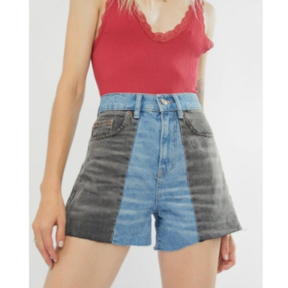 BDG Pants - Urban Outfitters BDG Splice Pax Denim Raw Hem Shorts Blue Black Size 28 NWT!